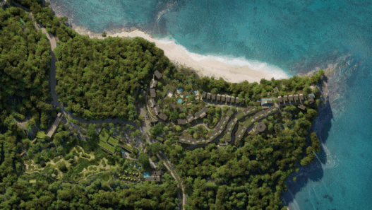 aerial view of a resort on a beach