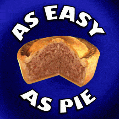 a blue and white sign with a pie cut in half