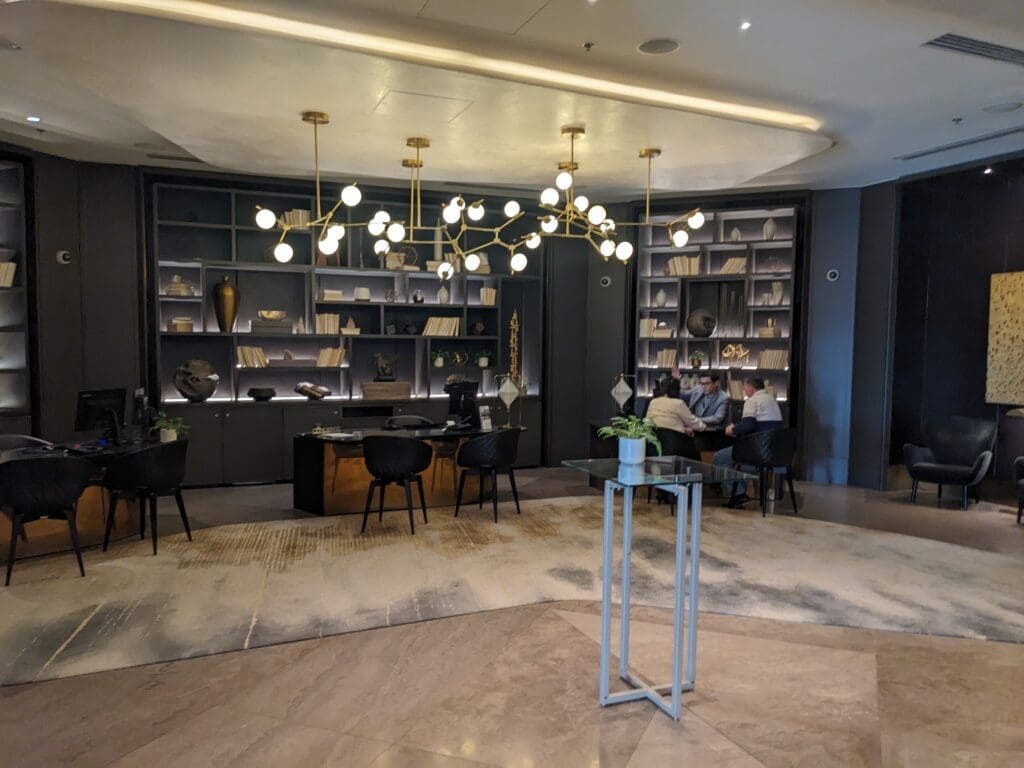 a group of people sitting in a room