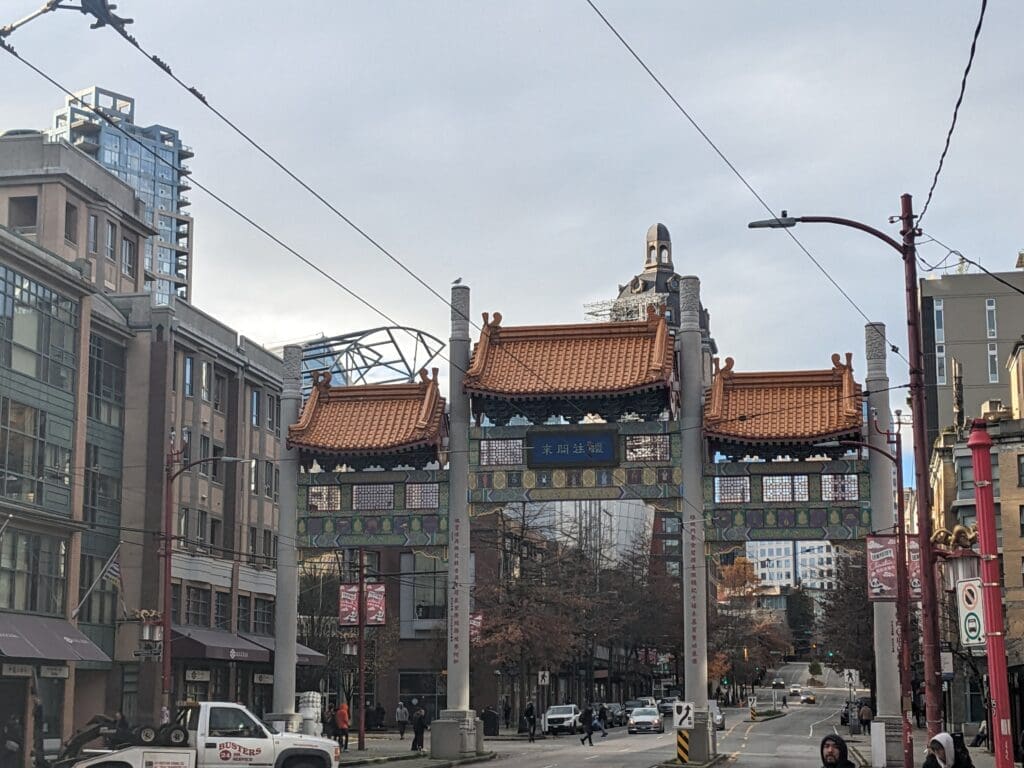 a street with a bridge over it