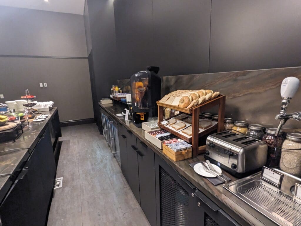 a counter with food items on it