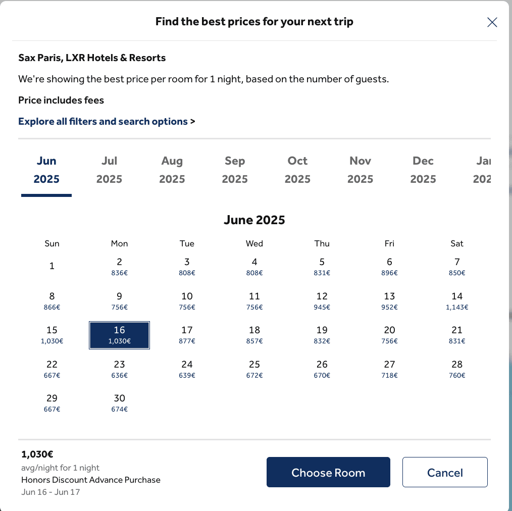 a screenshot of a hotel schedule