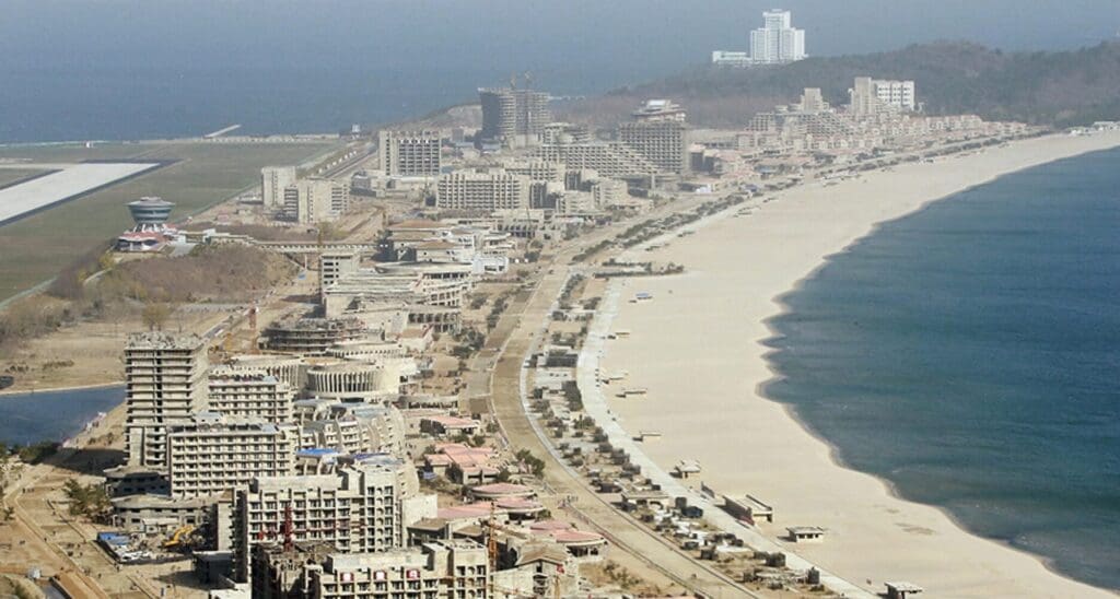 a city next to a beach