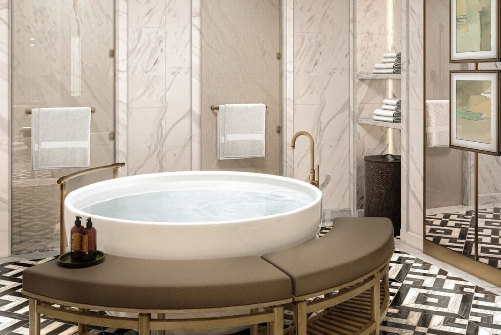 a bathtub in a bathroom