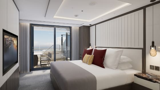 a bed with a glass door