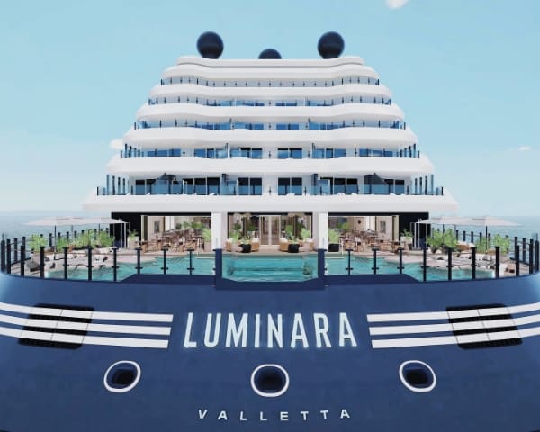a large blue and white ship