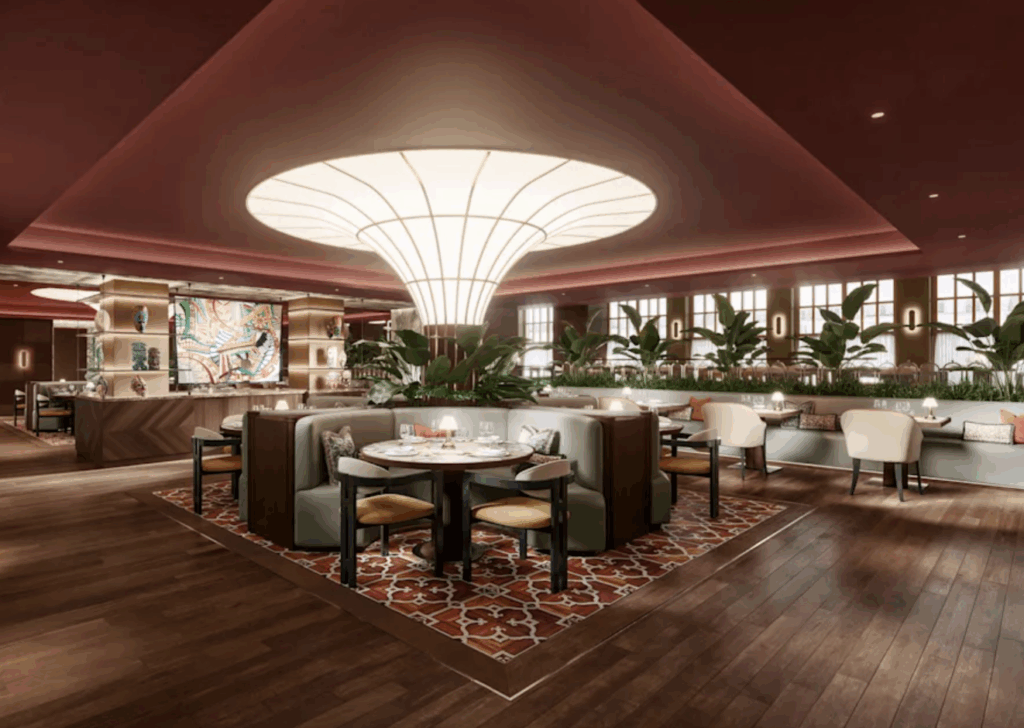 a restaurant with tables and chairs