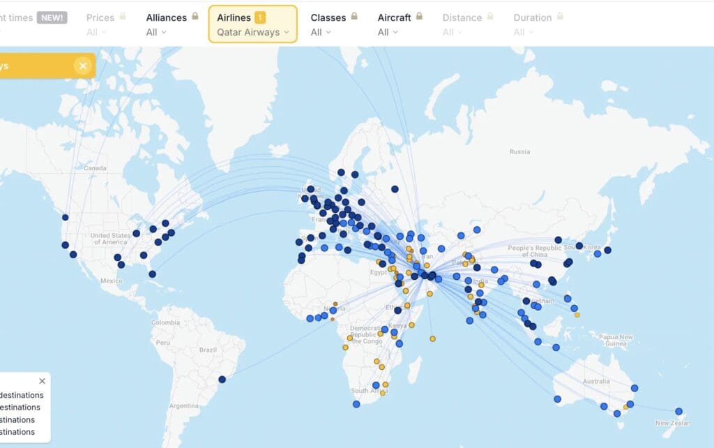 a map of the world with blue and yellow dots