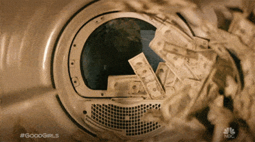 a money inside a washing machine