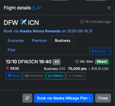 a screenshot of a flight schedule