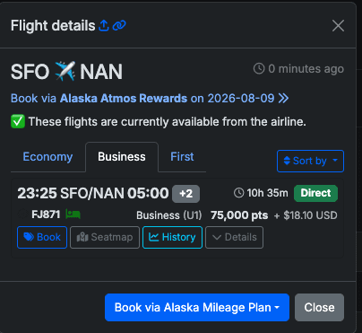 a screenshot of a flight information