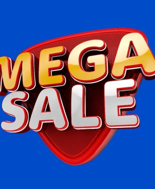 a red and white sign that says mega sale