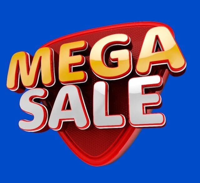a red and white sign that says mega sale