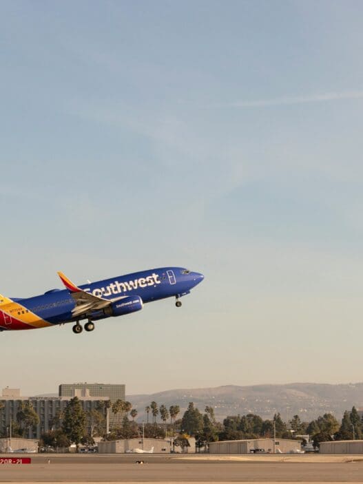 a Southwest plane flying in the sky