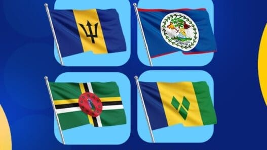 a group of flags on a blue background