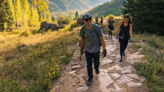 a group of people walking on a trail