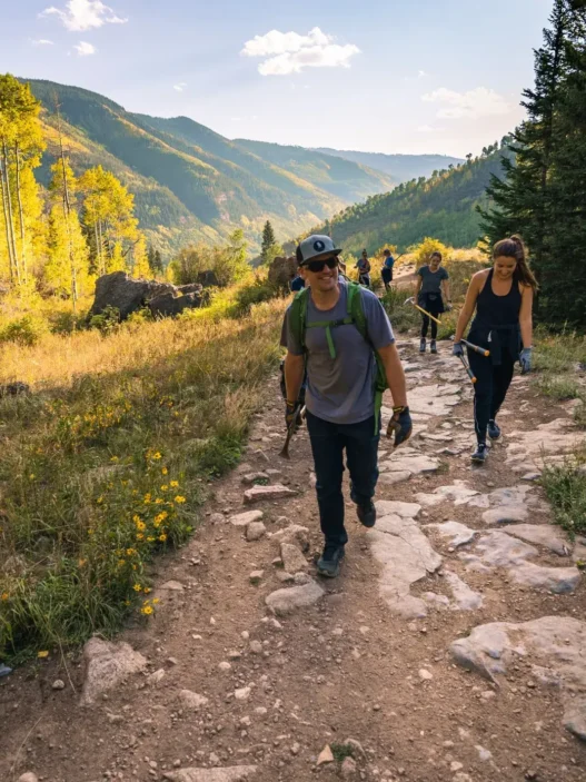 a group of people walking on a trail