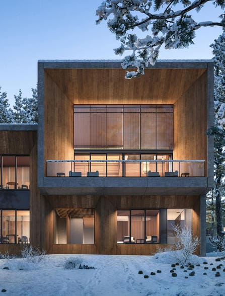 a building with snow on the ground