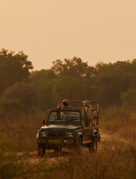 people in a jeep on a dirt road