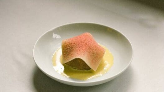 a plate of food with a piece of food on it