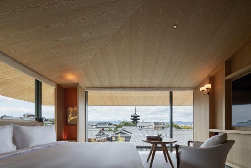 a room with a bed and a table