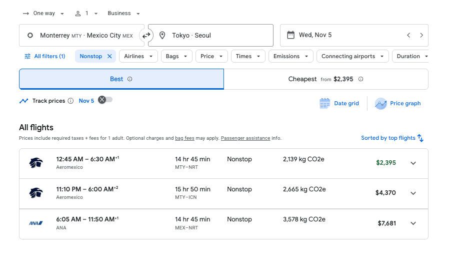 a screenshot of a flight schedule