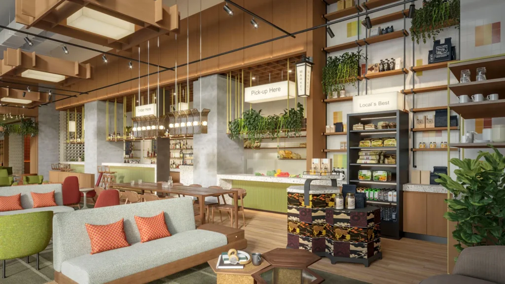 a room with shelves and shelves of food