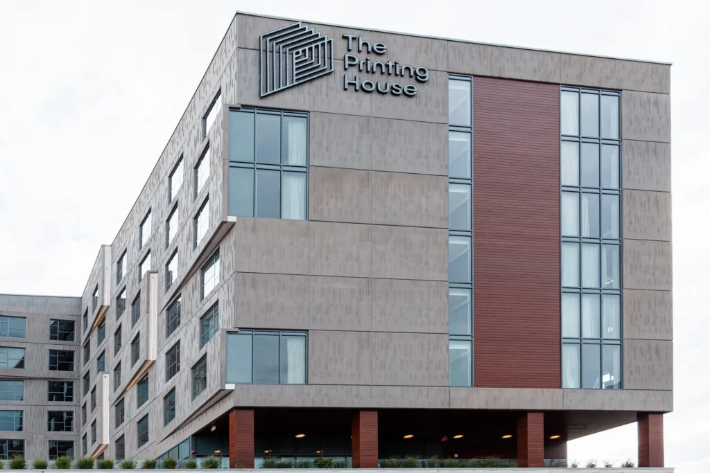 a building with a sign on it