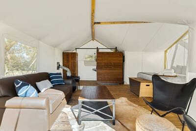 a room with a couch and a table
