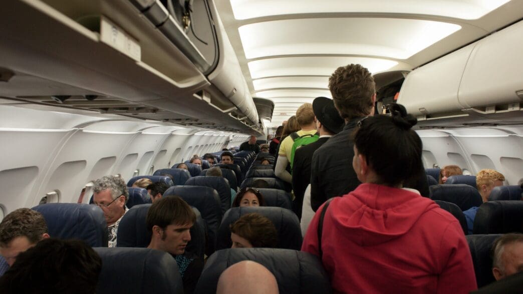 a group of people on an airplane