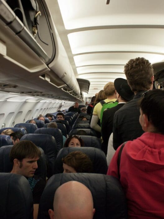 a group of people on an airplane