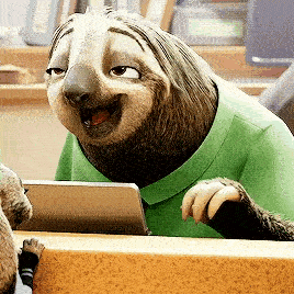 a cartoon animal sitting at a desk