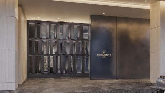 a building with a large black wall