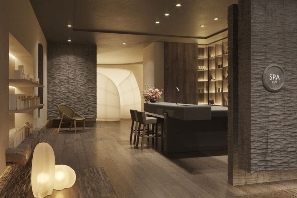 a room with a table and chairs