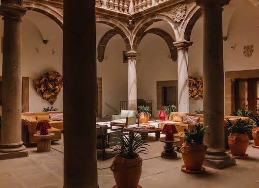 lobby of the Palacio de Godoy Caceres, part of Hilton's Curio Collection.