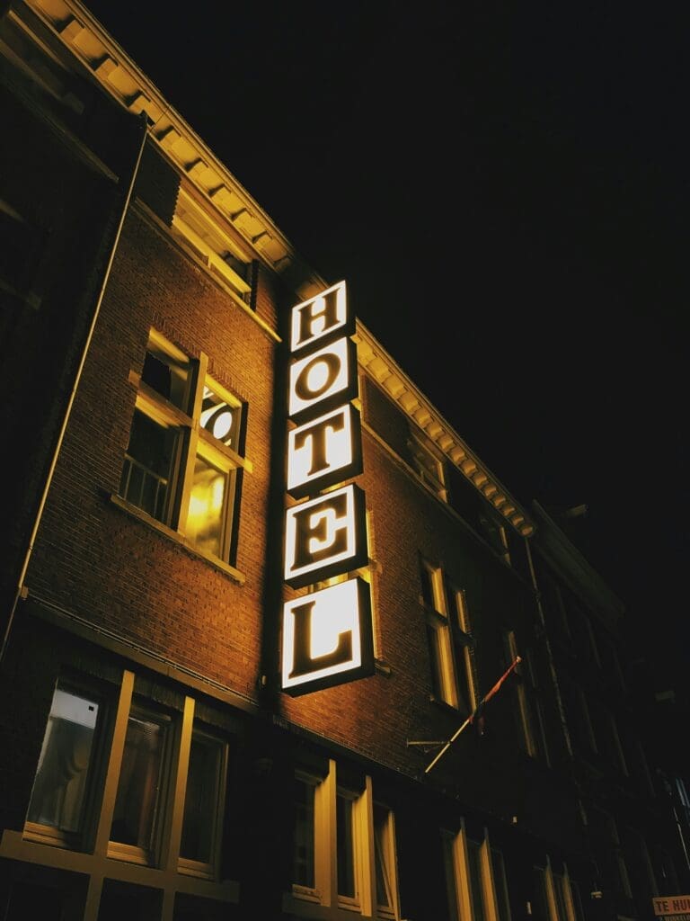 a hotel sign on a building