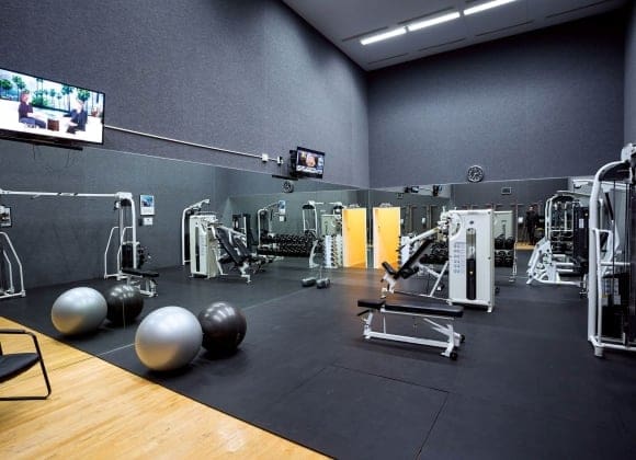 a gym with exercise equipment