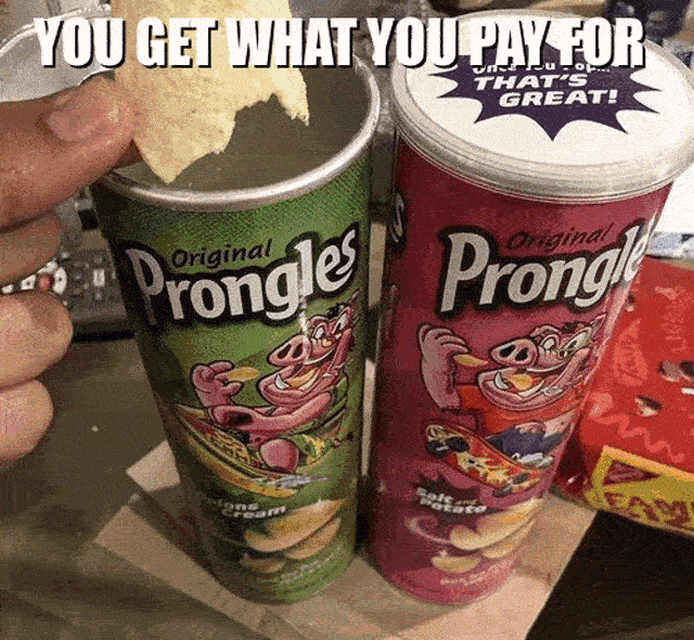 a hand holding a chip in a can