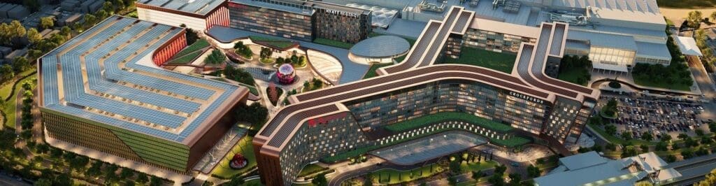 a large building with a circular walkway