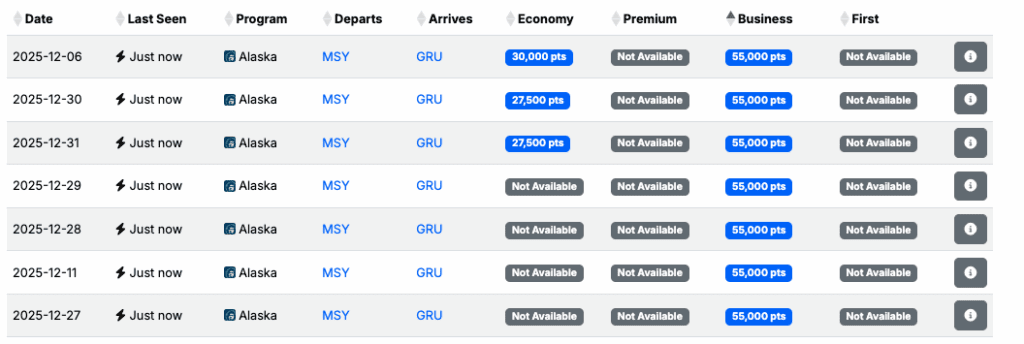 a screenshot of a flight schedule
