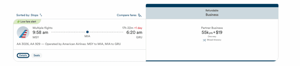 a screenshot of a flight schedule