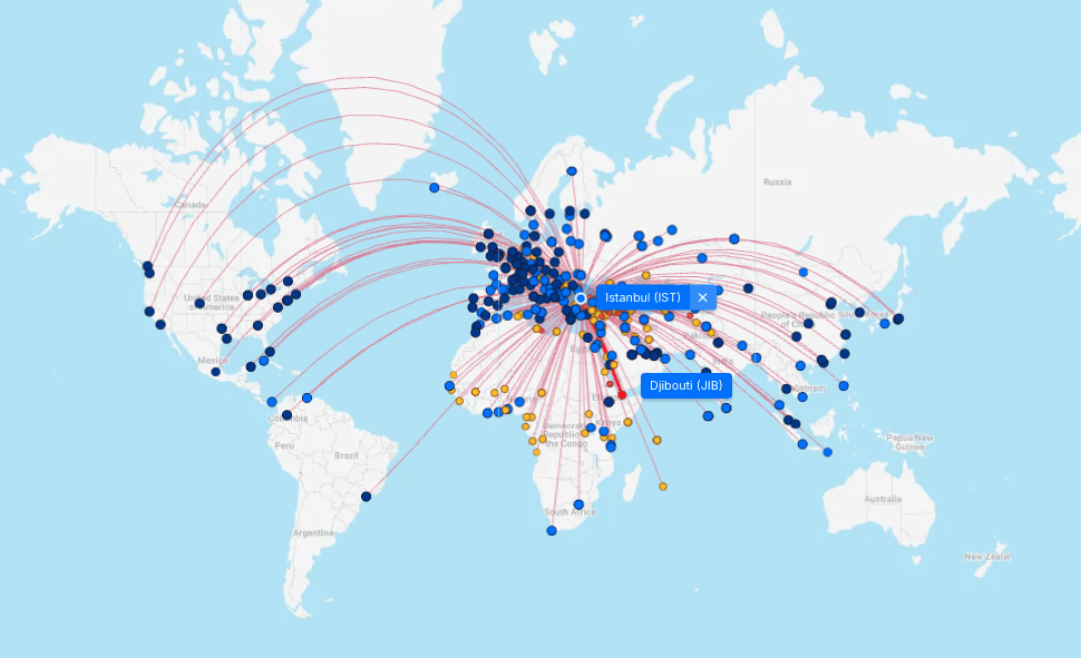 a map of the world with many points