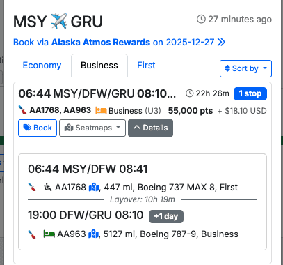 a screenshot of a flight schedule