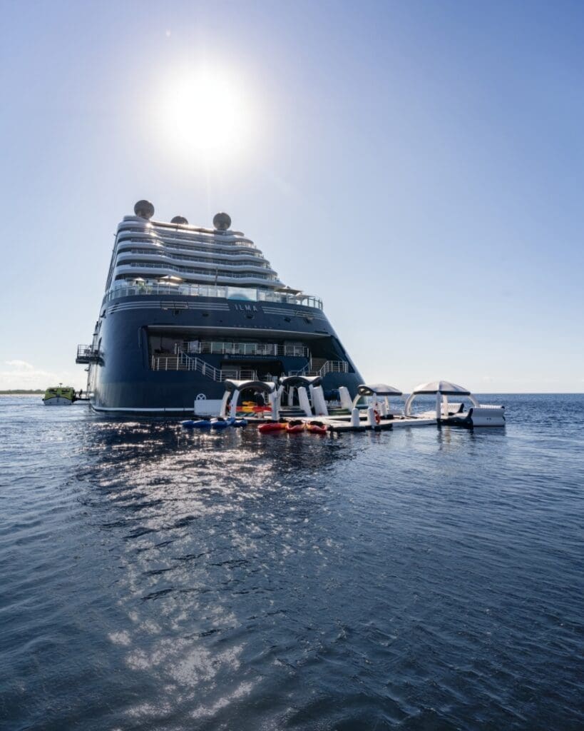a large cruise ship in the water