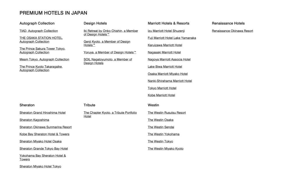 a list of hotels and resorts