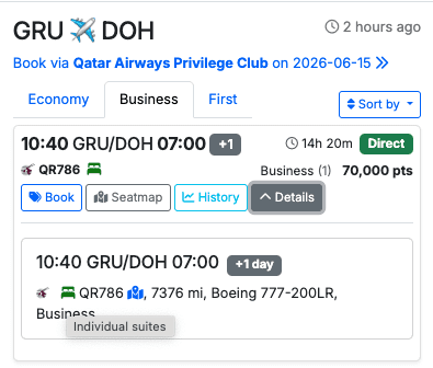 a screenshot of a flight schedule