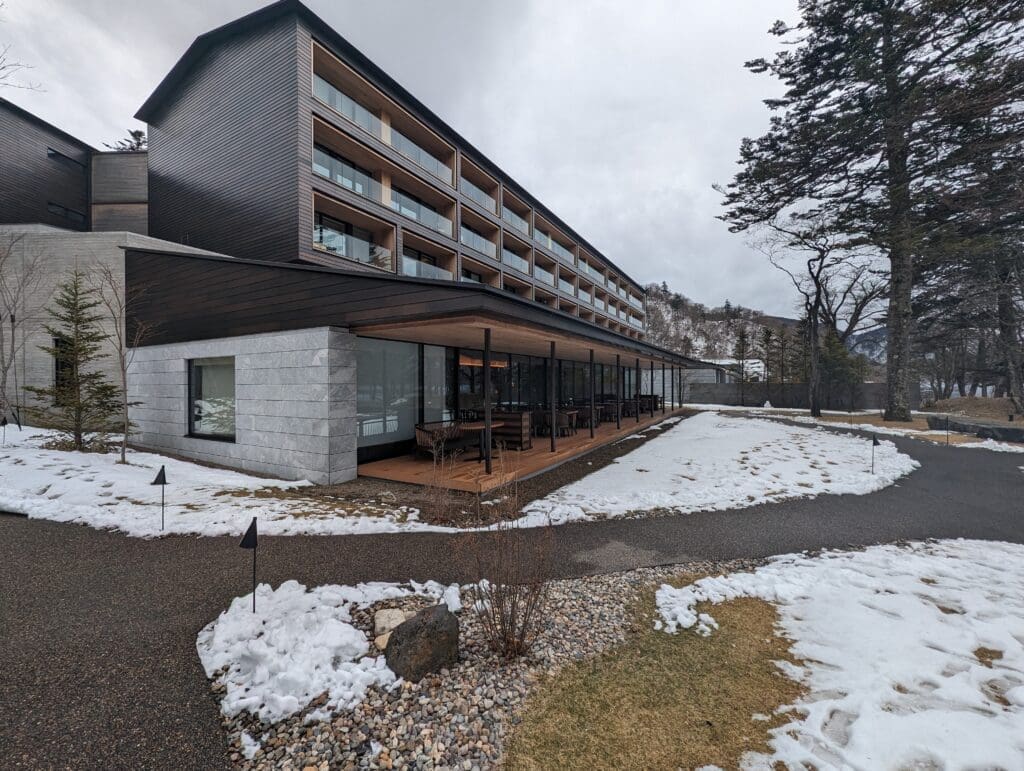 a building with a lot of snow