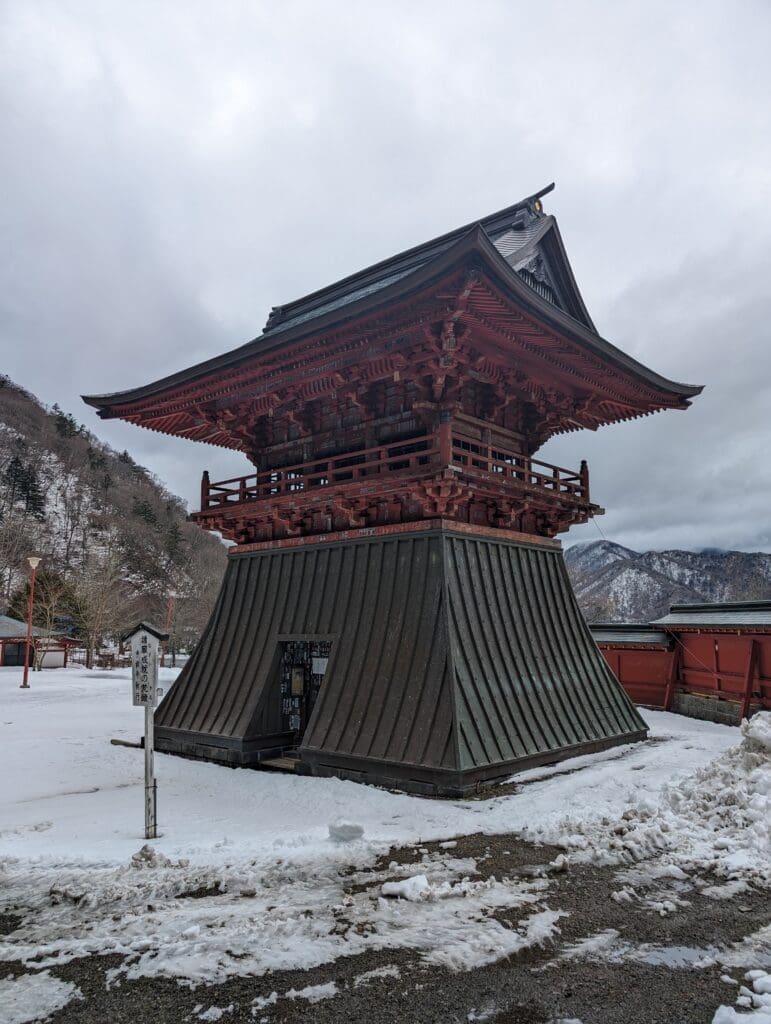a pagoda in the snow