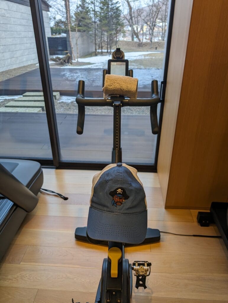 a exercise bike with a hat on it