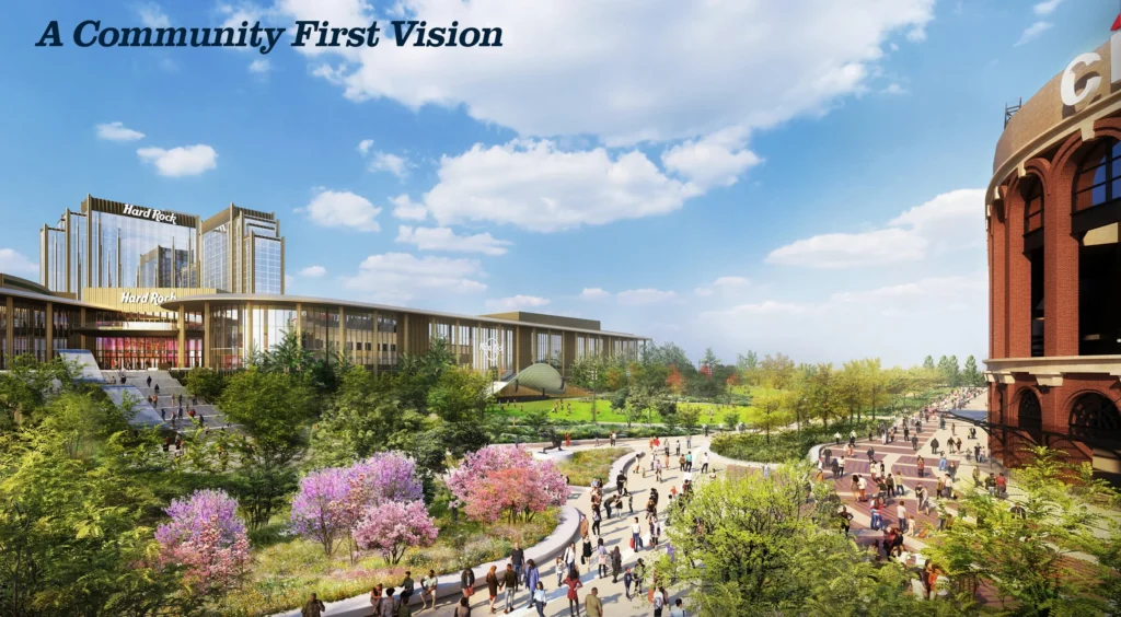 a group of people walking in a park